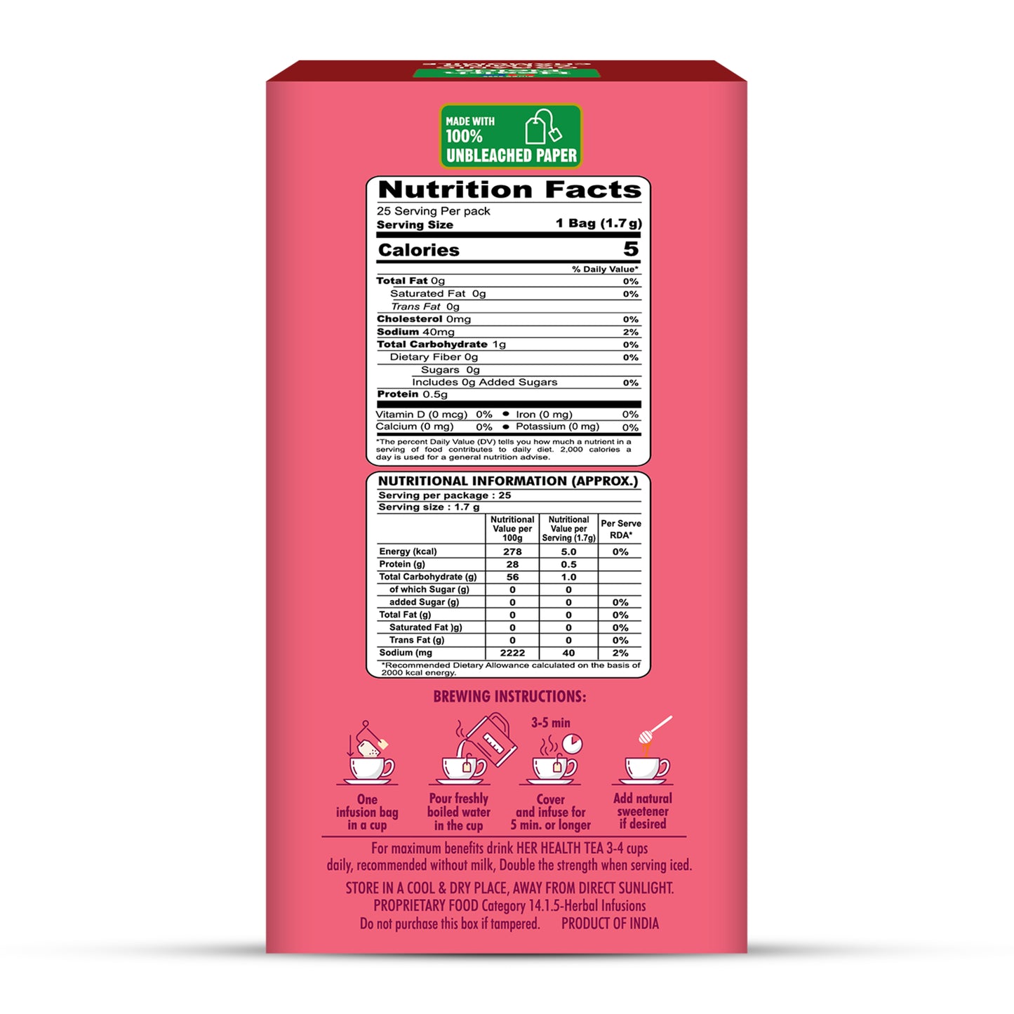 HealthFields Organic Her Health | Herbal Infusion Caffeine Free Tea | 25 Tea Bags