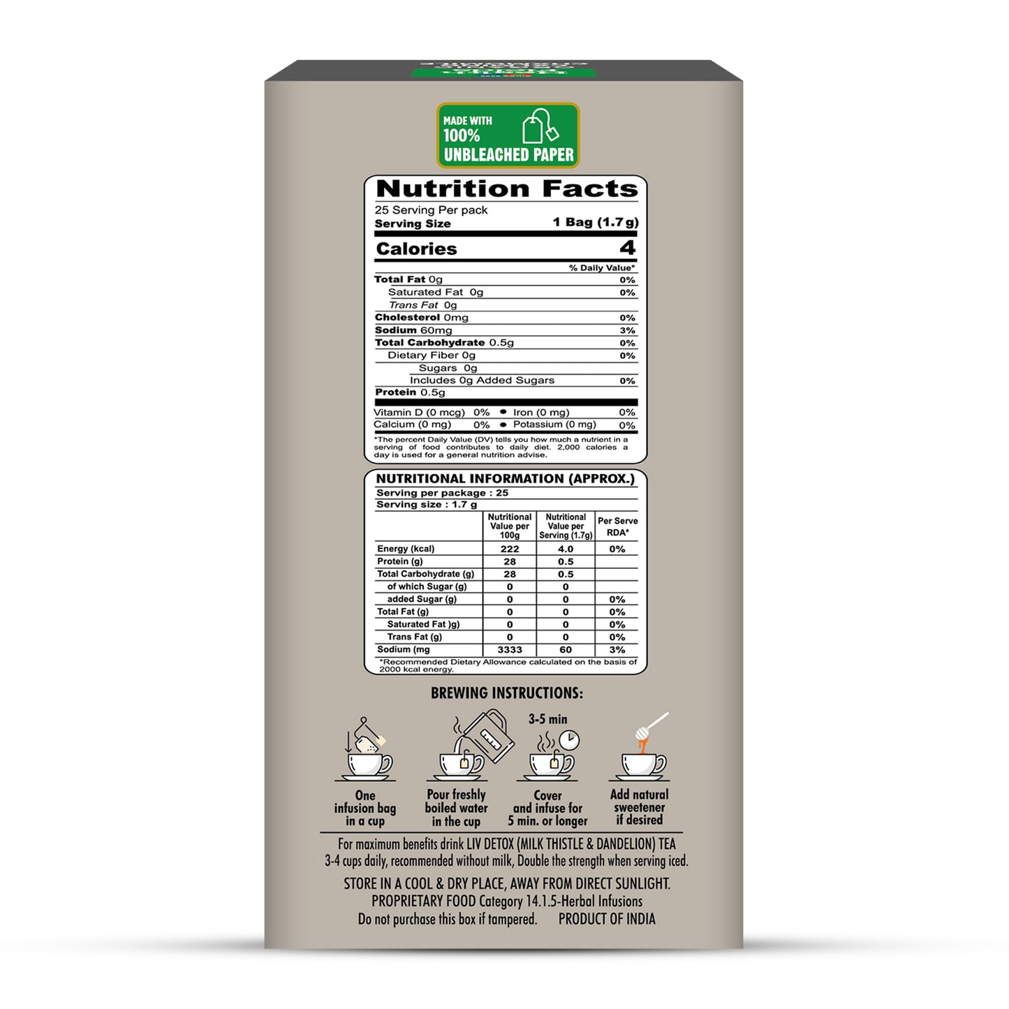 HealthFields Organic Liv Detox (Milk Thistle & Dandelion) Infusion Herbal Tea | Caffeine Free | 25 Tea Bags