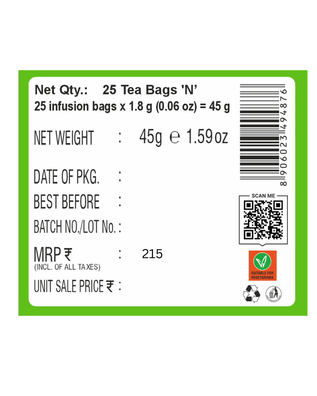 HealthFields Organic Tulsi Green Tea Premium | 25 Tea Bags