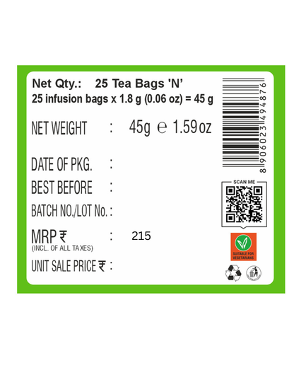 HealthFields Organic Tulsi Green Tea Premium | 25 Tea Bags