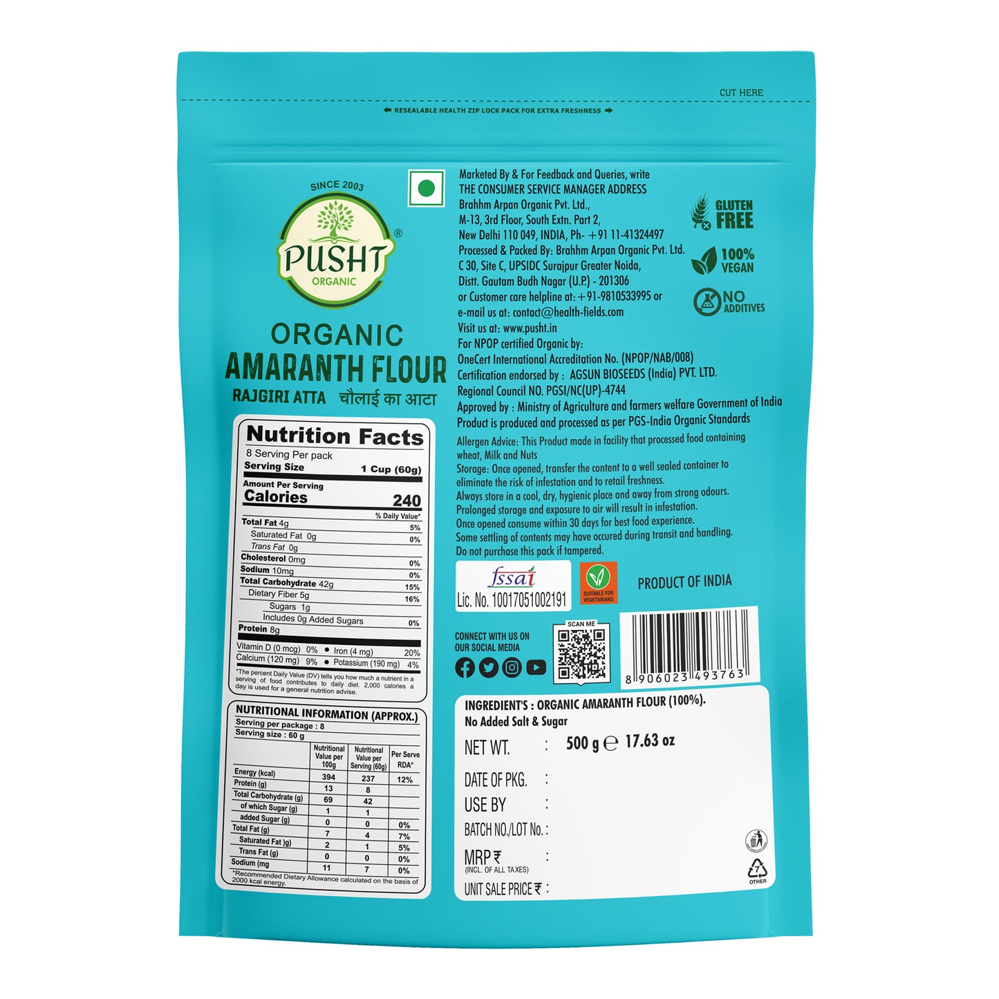 Pusht Organic Amaranth Chaulai Millet Flour 500g