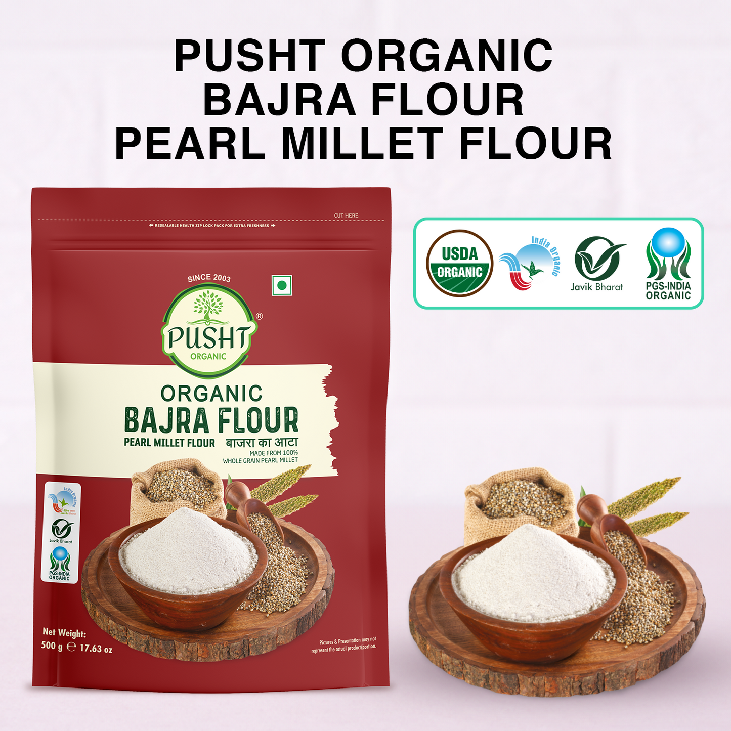 Pusht Organic Pearl Bajra Flour 500Gm (1500Gm , Pack Of 3)