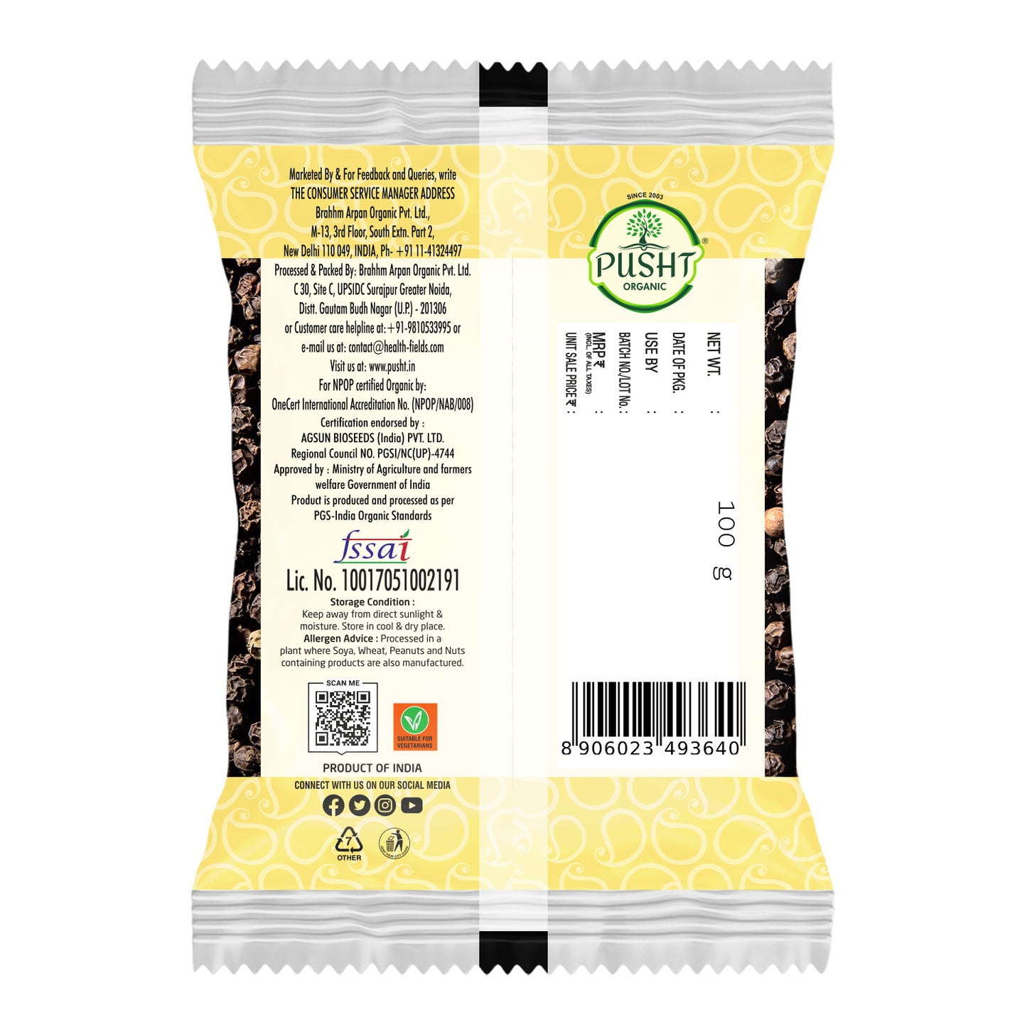 Pusht Organic Black pepper 100g