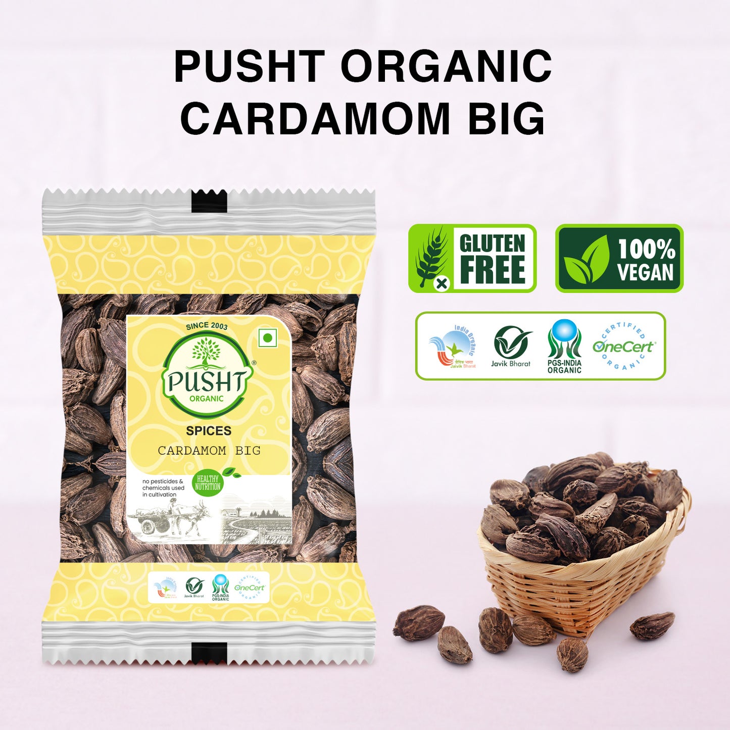 Pusht Organic Cardamom Big 50gm