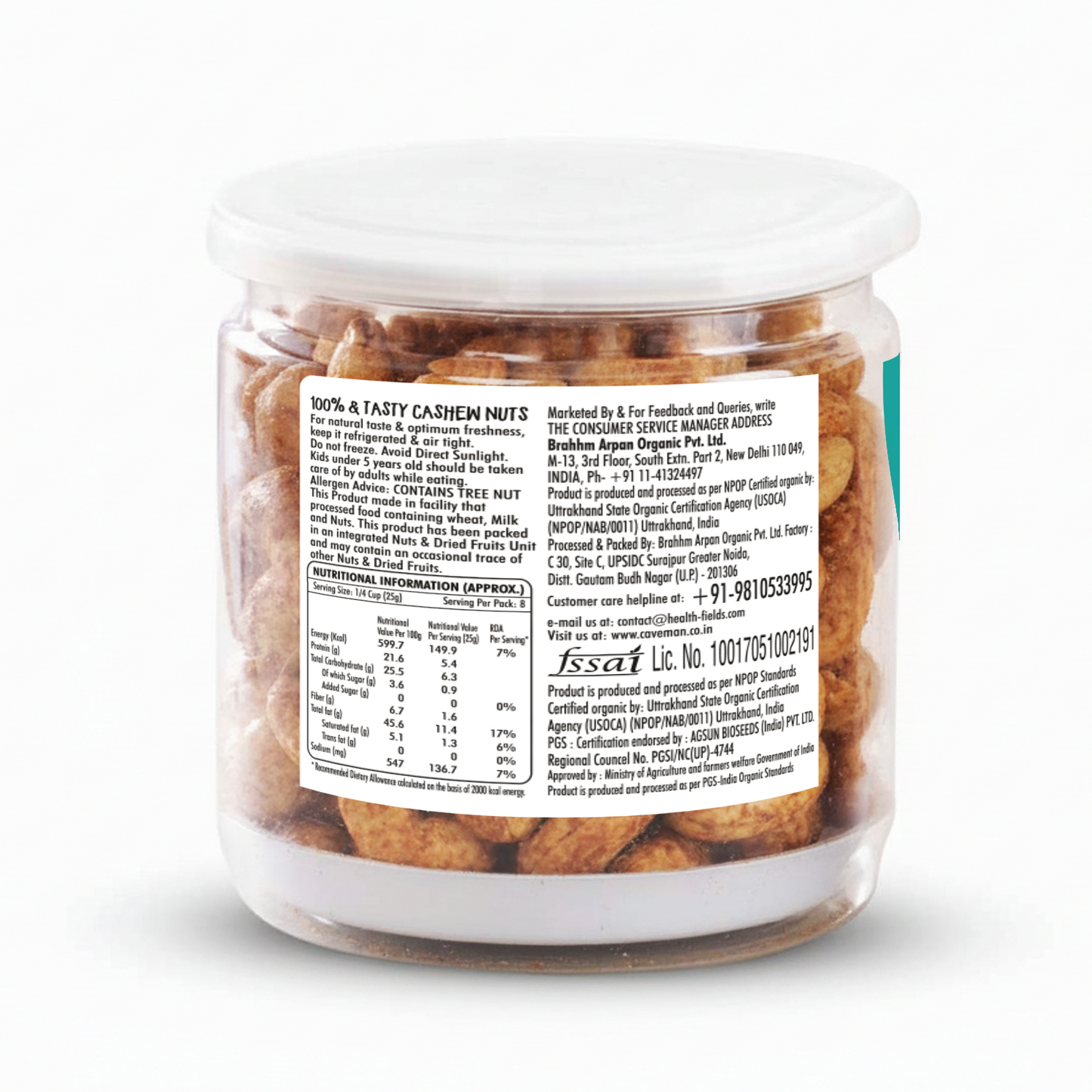 CaveMan Organic Roasted Cashews 200gm