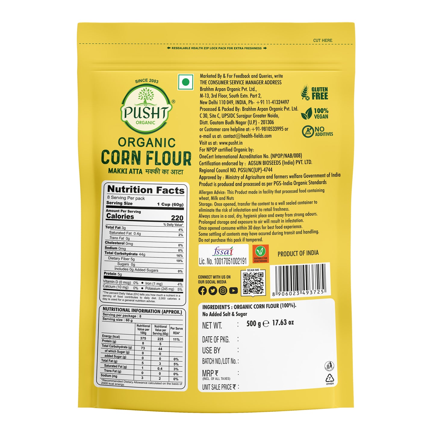 Pusht Organic Corn Flour, Makka Ka Atta 500Gm (1500Gm, Pack Of 3)