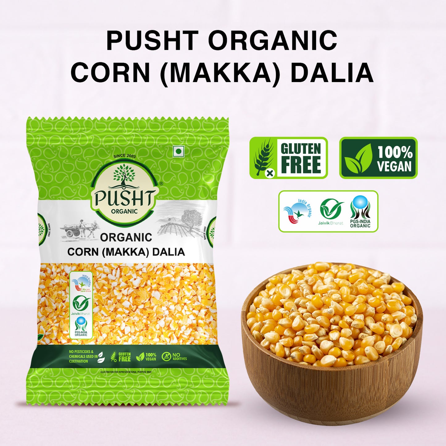 Pusht Organic Corn (Makka) Dalia 500g