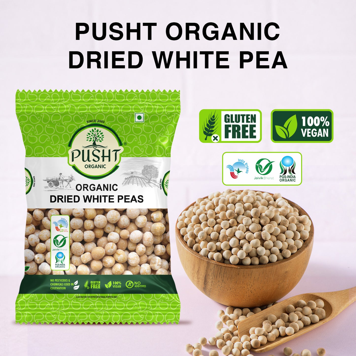 Pusht Organic White Dried Peas