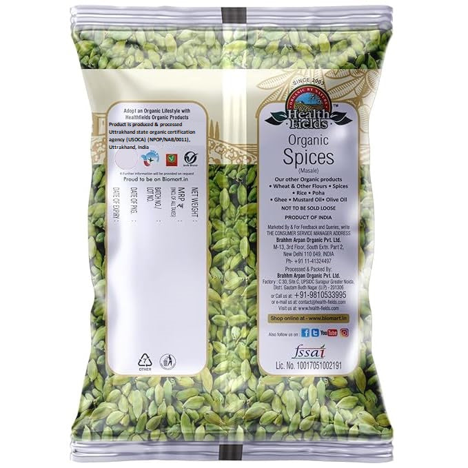 Health Fields Organic Green Cardamom (Hari Elaichi) - 50 Gm