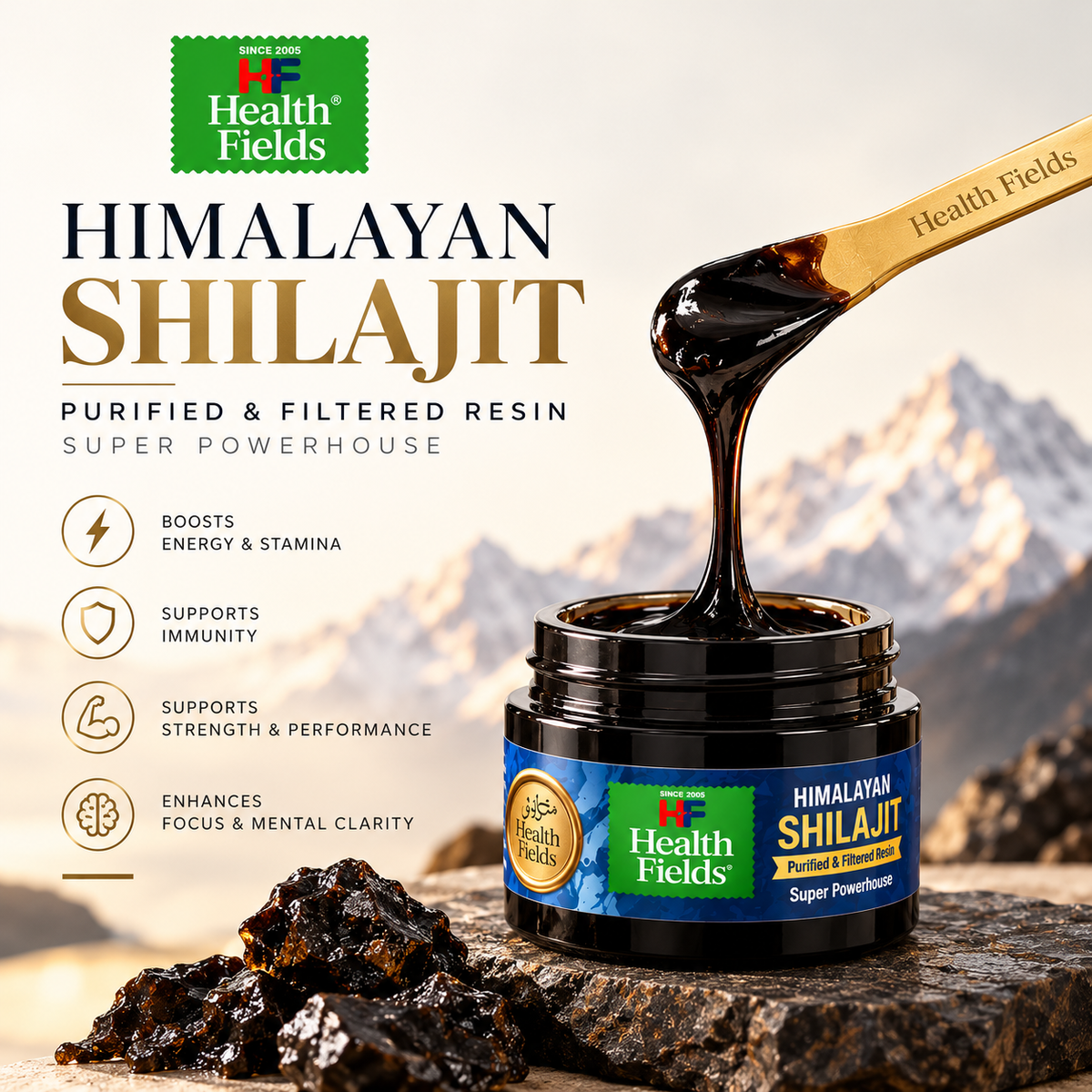 Healthfields Himalayan Shilajit Resin – Purified & Filtered | 20g