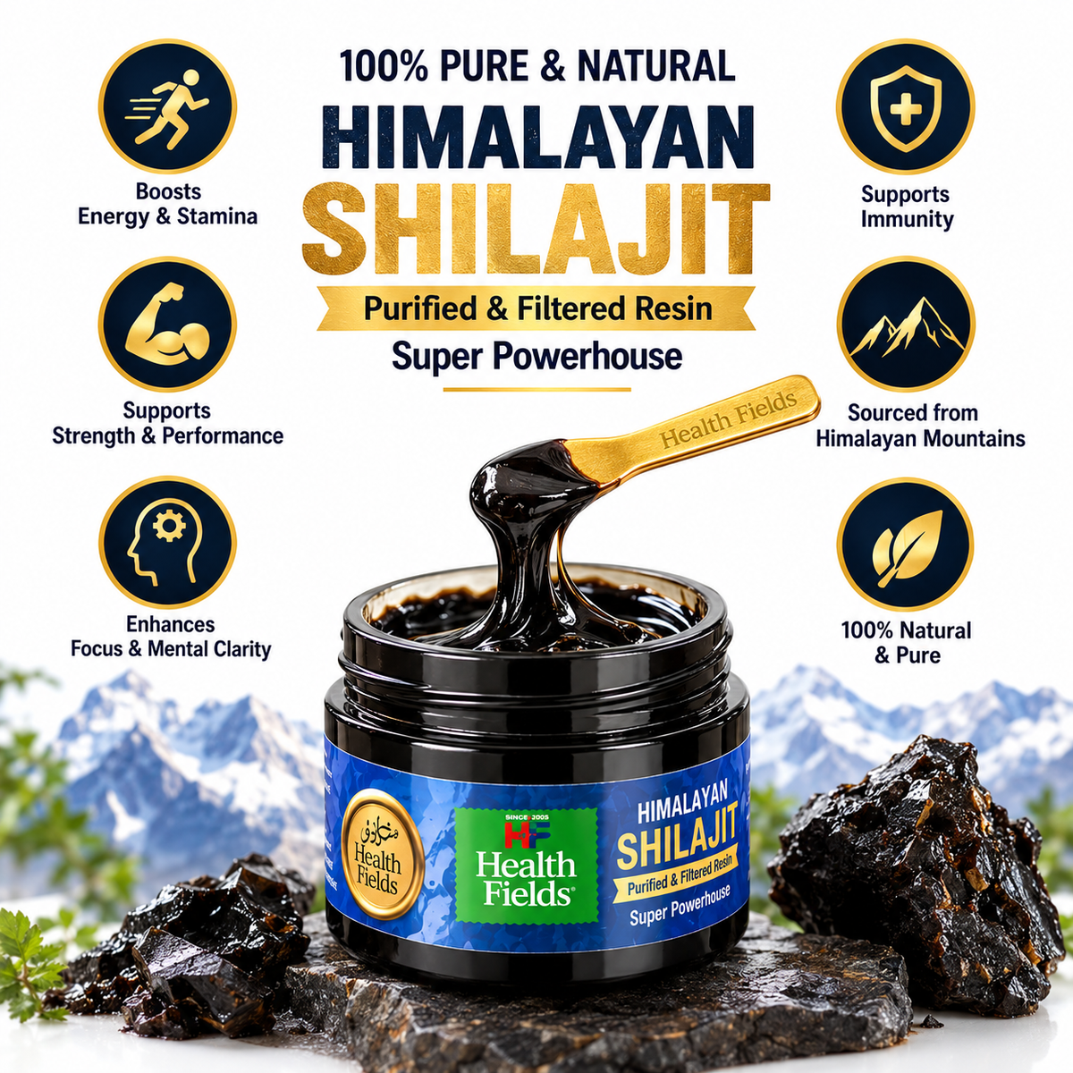 Healthfields Himalayan Shilajit Resin – Purified & Filtered | 20g