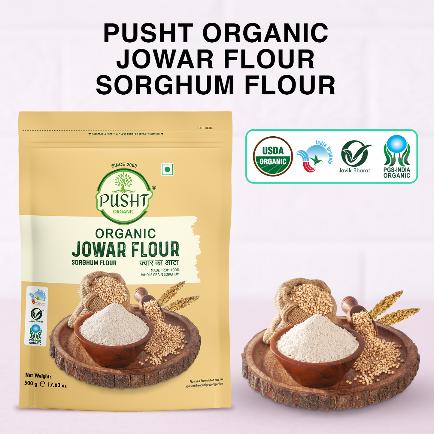 Pusht Organic Jowar Flour (Sorghum Flour) 500gm