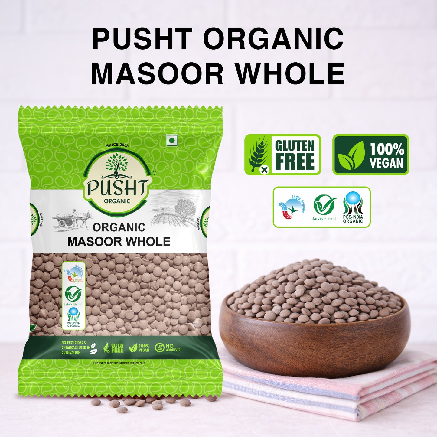 Pusht Organic Masoor whole