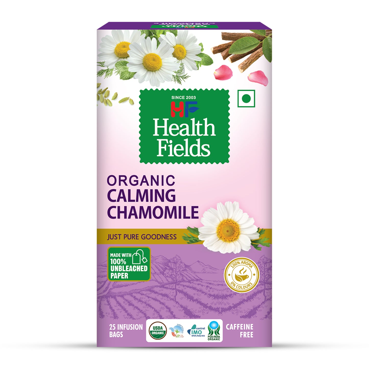 HealthFields Organic Calming Chamomile | Herbal Infusion Tea | Caffeine Free | 25 Tea Bags
