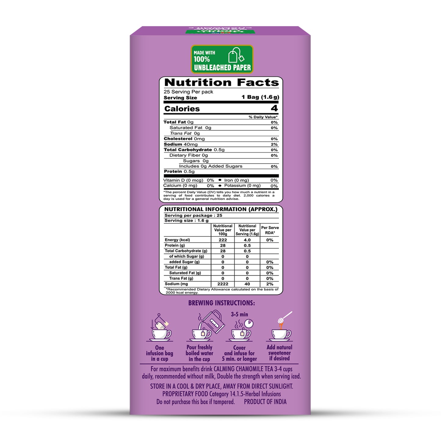 HealthFields Organic Calming Chamomile | Herbal Infusion Tea | Caffeine Free | 25 Tea Bags