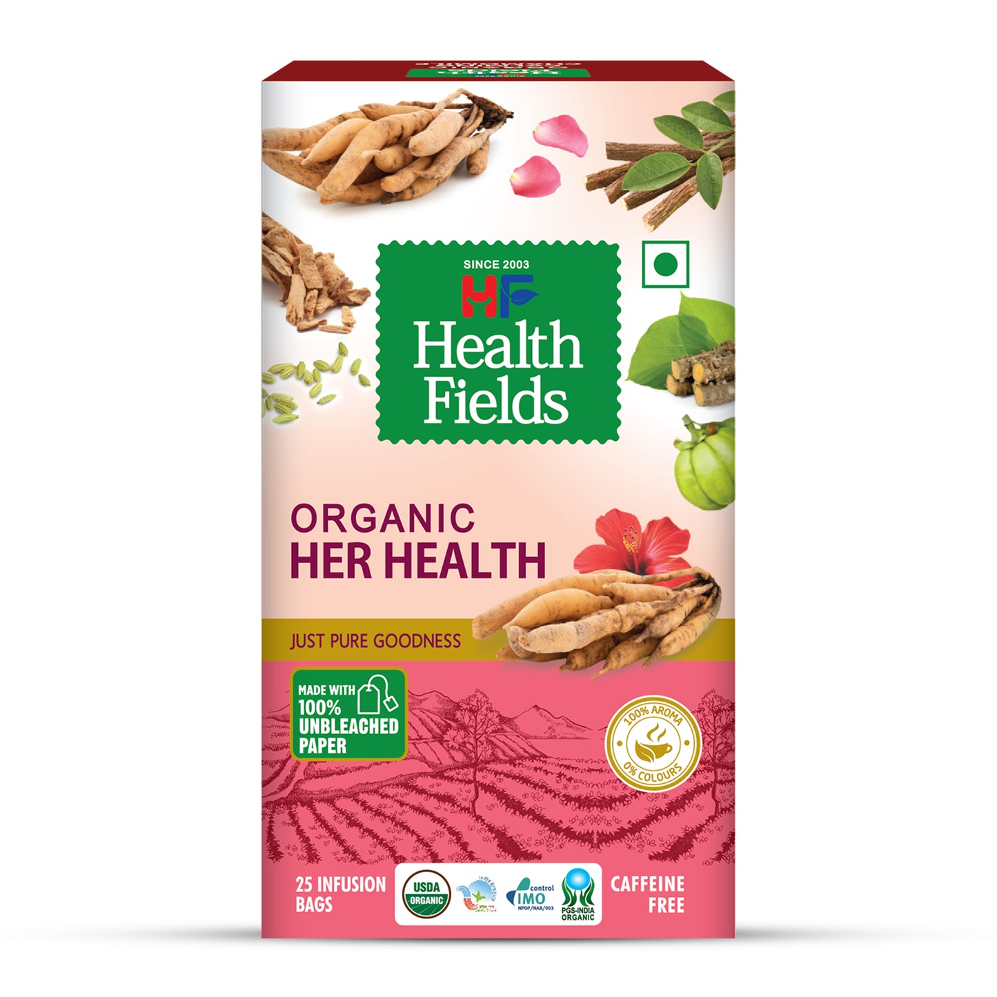 HealthFields Organic Her Health | Herbal Infusion Caffeine Free Tea | 25 Tea Bags