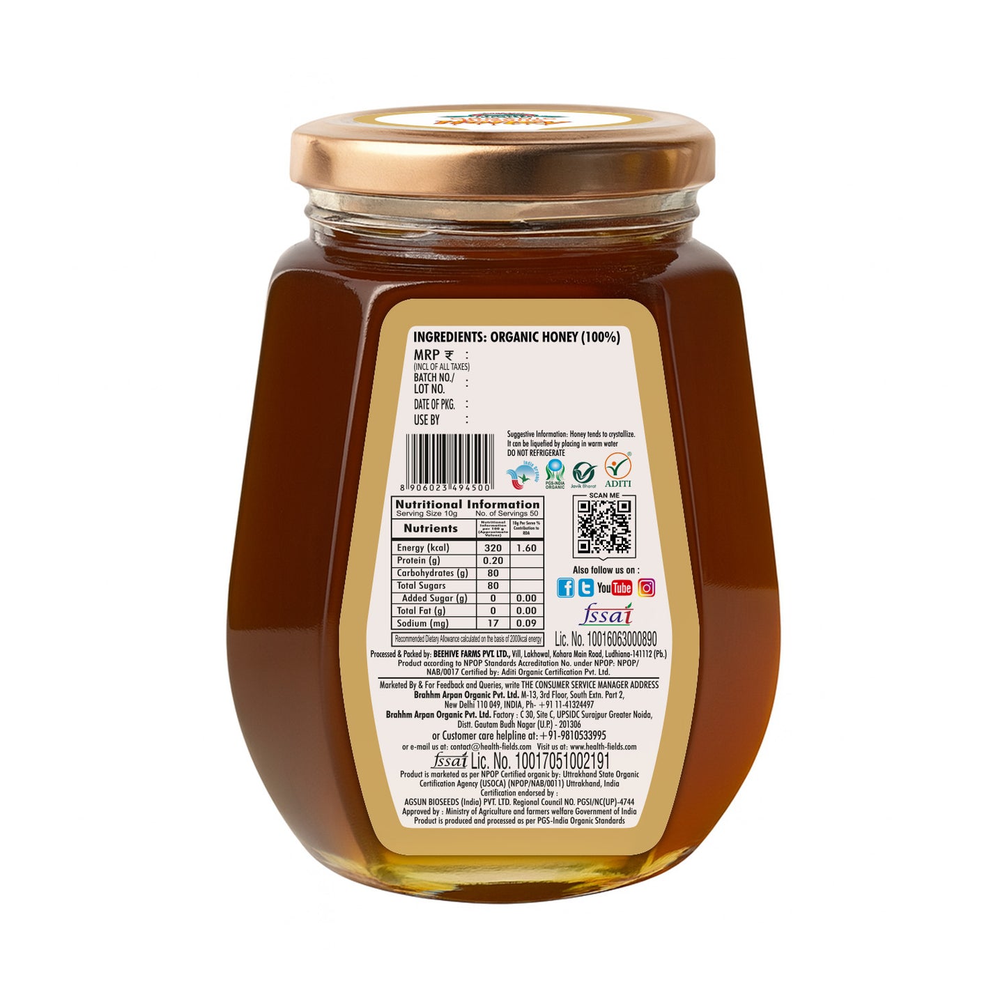 Health Fields Organic Rozana Honey - 500G