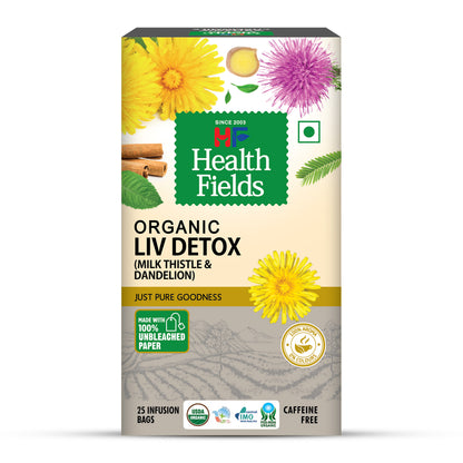 HealthFields Organic Liv Detox (Milk Thistle & Dandelion) Infusion Herbal Tea | Caffeine Free | 25 Tea Bags