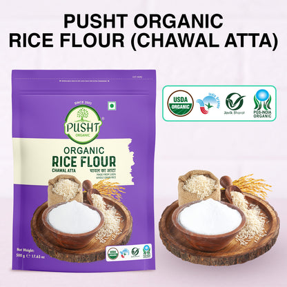 Pusht Organic Rice Flour (Chawal Ka Atta) 500Gm, 1500Gm Pack Of 3
