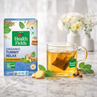 HealthFields Organic Tummy Relax | Herbal Infusion Tea | 25 Tea Bags