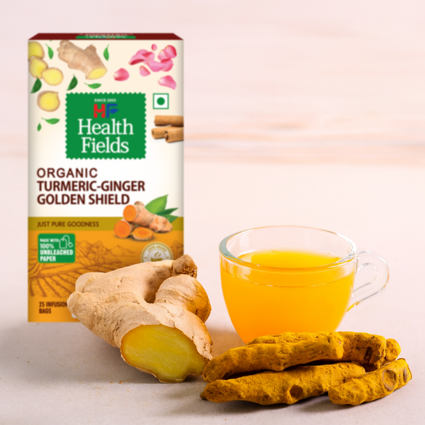 HealthFields wellness Tulsi Green Tea Lemon Ginger Hint | 25 Tea Bags