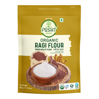 Pusht Organic Ragi Flour, Finger Millet Atta 500gm (1500gm, Pack Of 3)