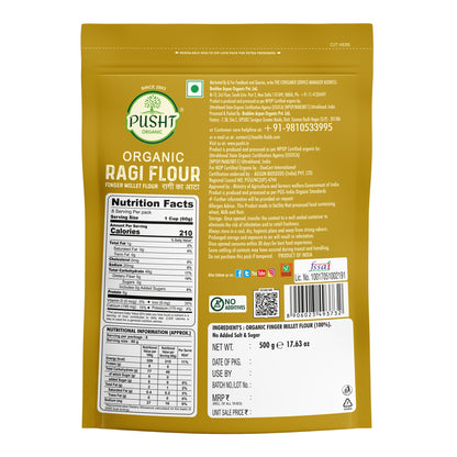 Pusht Organic Ragi Flour, Finger Millet Atta 500gm (1500gm, Pack Of 3)