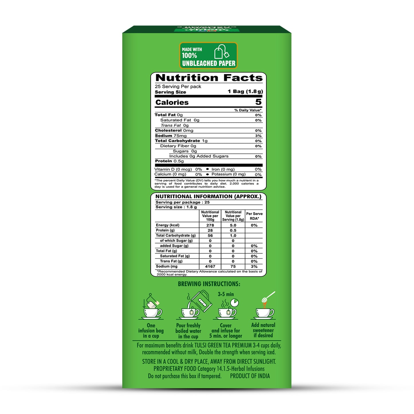 HealthFields Organic Tulsi Green Tea Premium | 25 Tea Bags