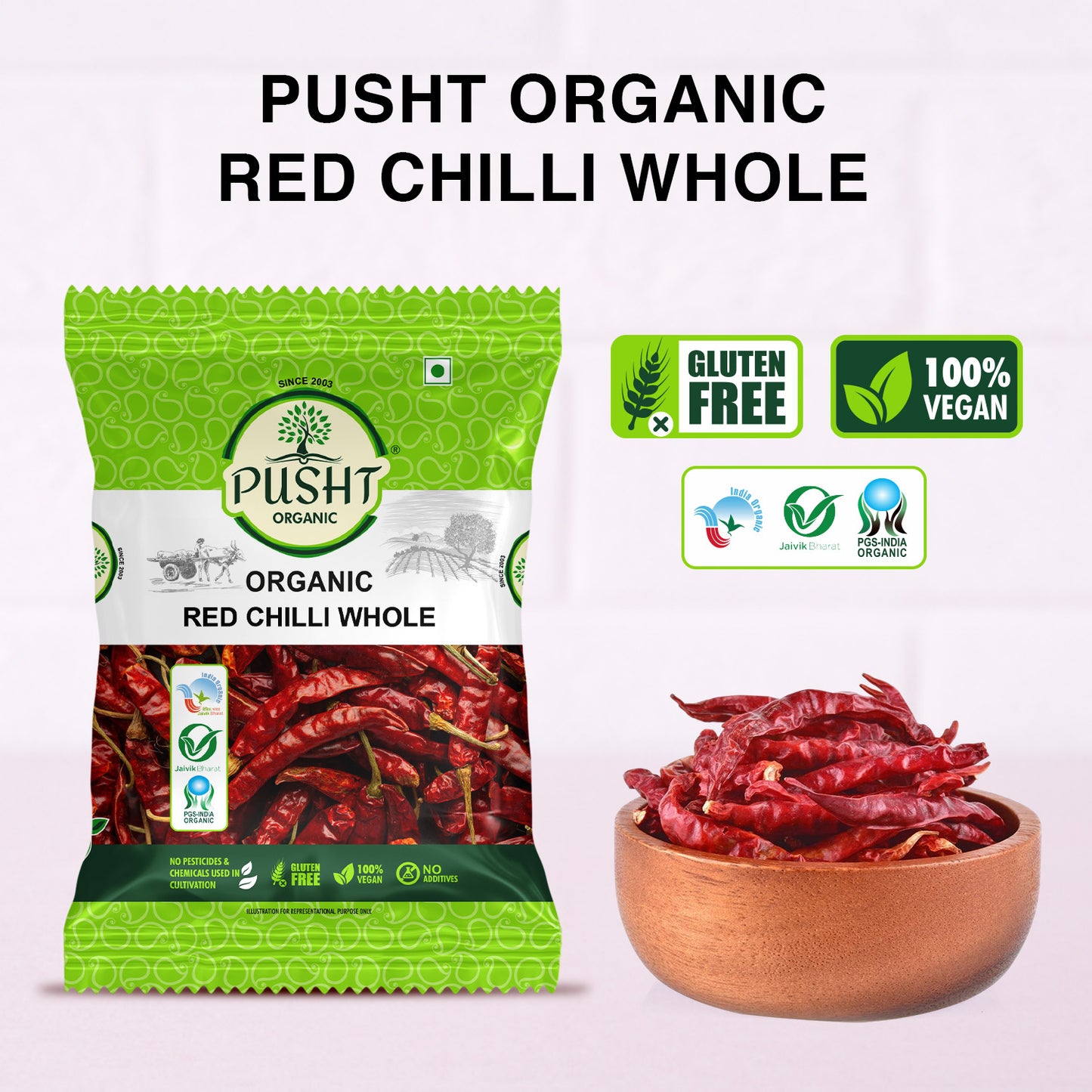 Pusht Organic Red chilli whole 100gm