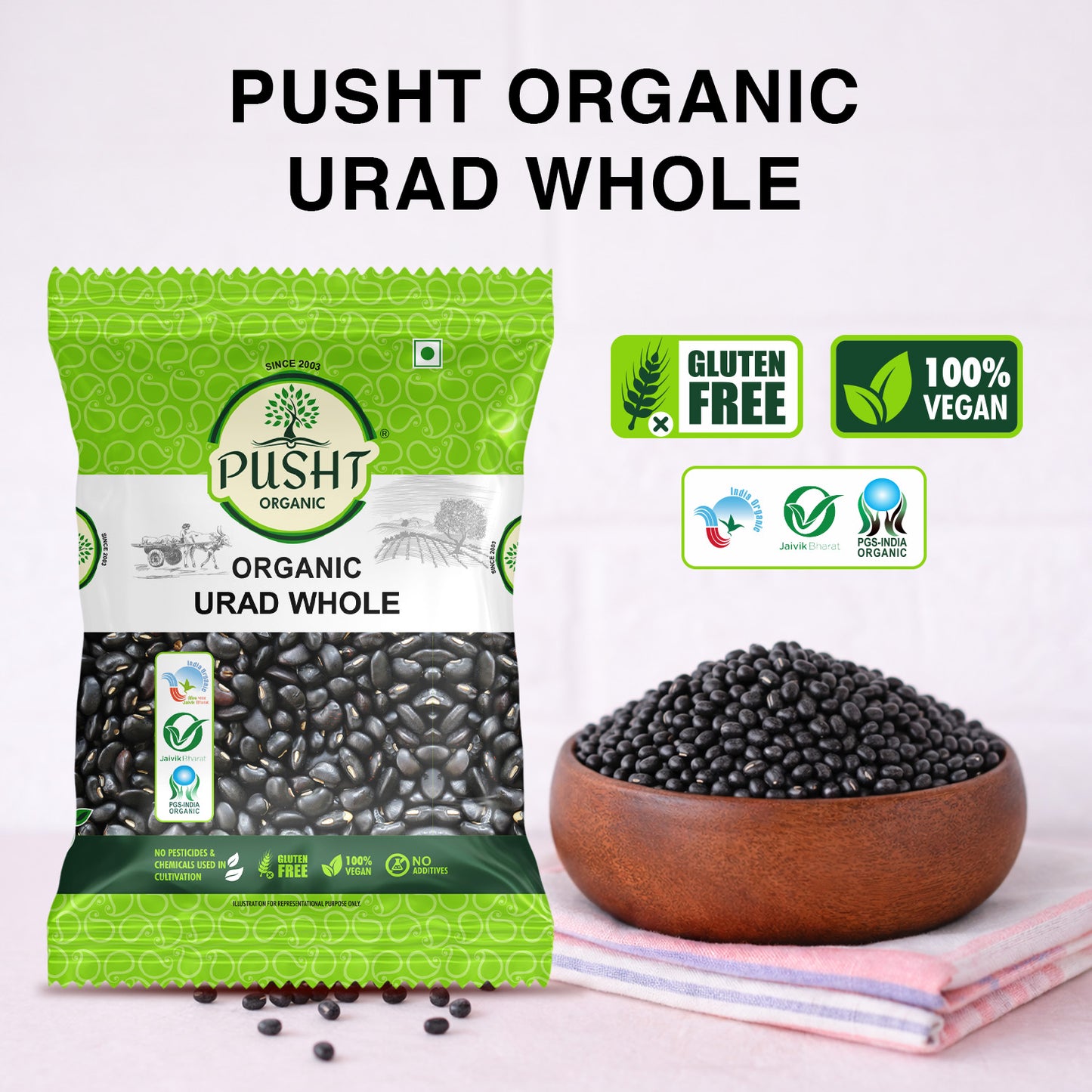 Pusht Organic Urad Whole Dal
