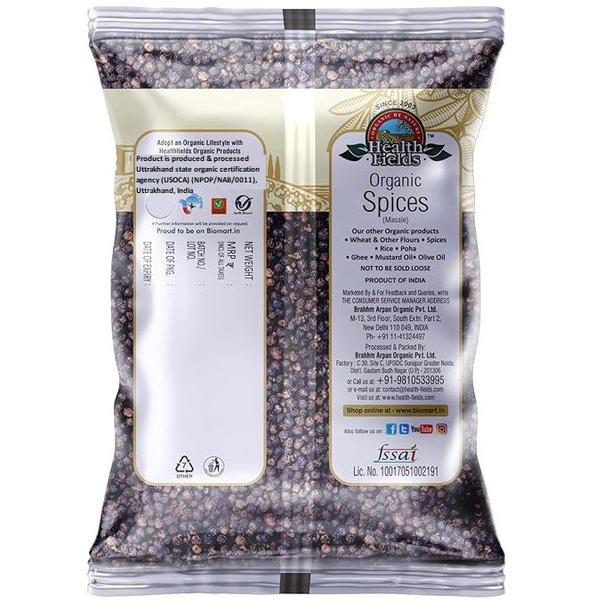 Health Fields Organic Black Pepper - 100 Gm