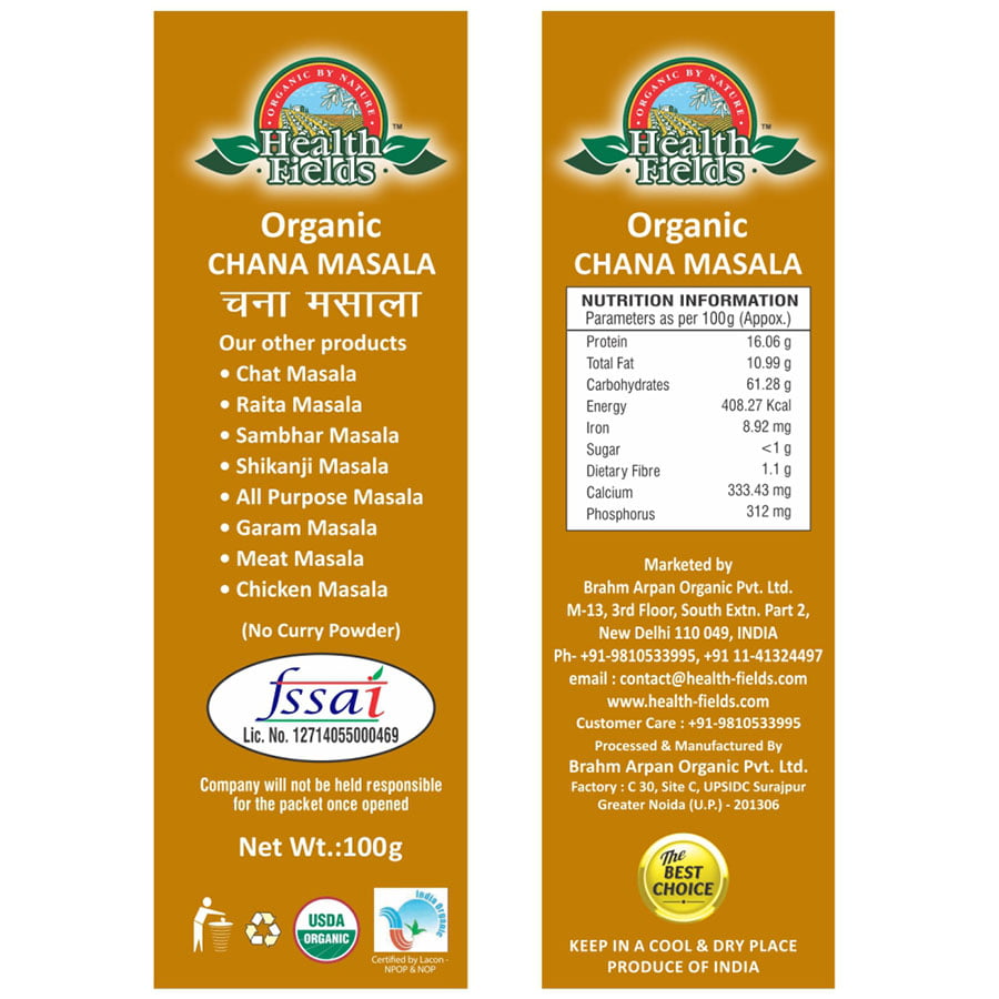 Health Fields Organic Chana Masala Powder - 100 Gm