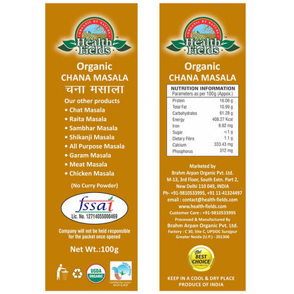 Health Fields Organic Chana Masala Powder - 100 Gm