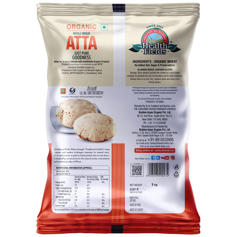 Health Fields Organic Whole Wheat Flour | ATTA - 5Kg